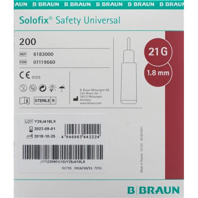 SOLOFIX Lanceta de SEGURIDAD Unive 21 G x 1.8mm 200 uds