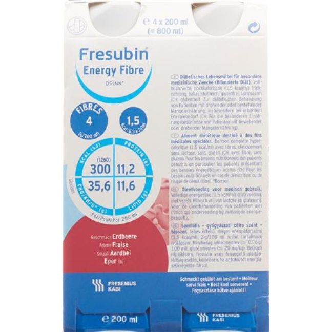 Fresubin Energy Fiber DRINK Jordbær 4 flasker 200 ml