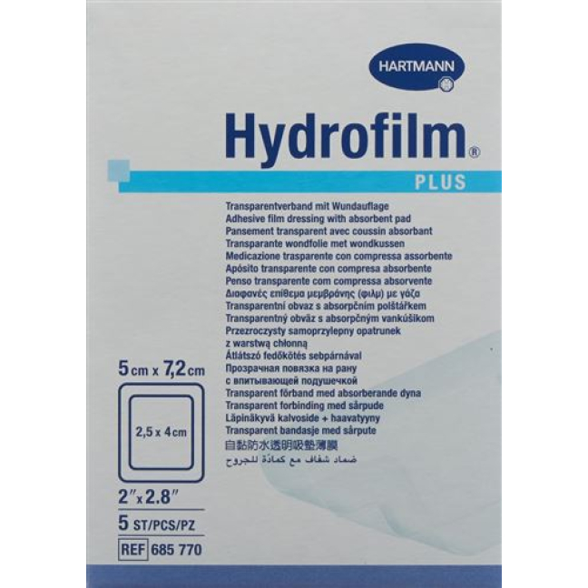 Hydrofilm PLUS vandeniui atsparus tvarstis 5x7,2cm sterilus 5 vnt