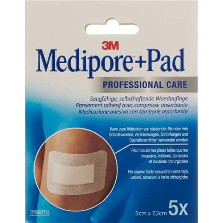 3M Medipore ™ merke + Pad 5x7,2cm sårpute 2,8x3,8cm 5 stk.