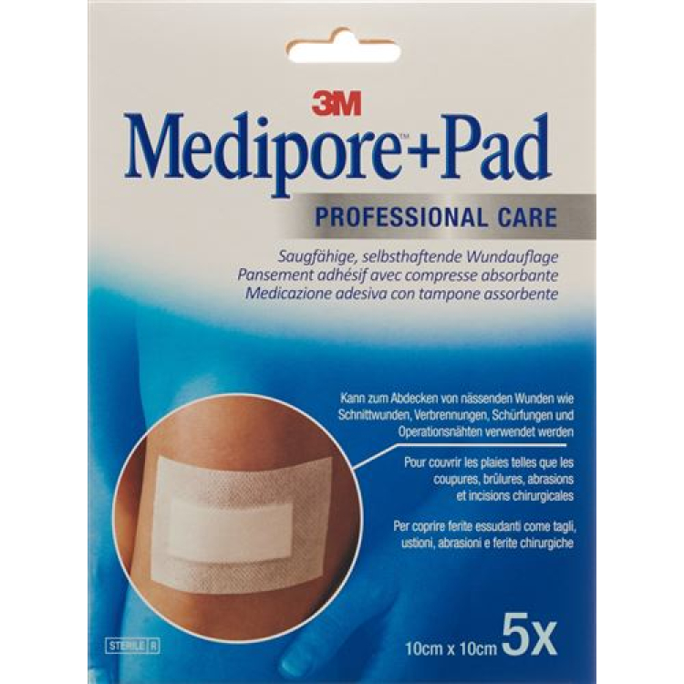 3M Medipore™ prekės ženklas + Įklotas 10x10cm žaizdos pagalvėlė 5x5,5cm 5 vnt.