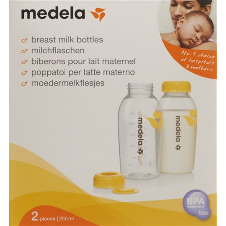 Biberon Medela con coperchio da 250 ml con inserto 2 pz