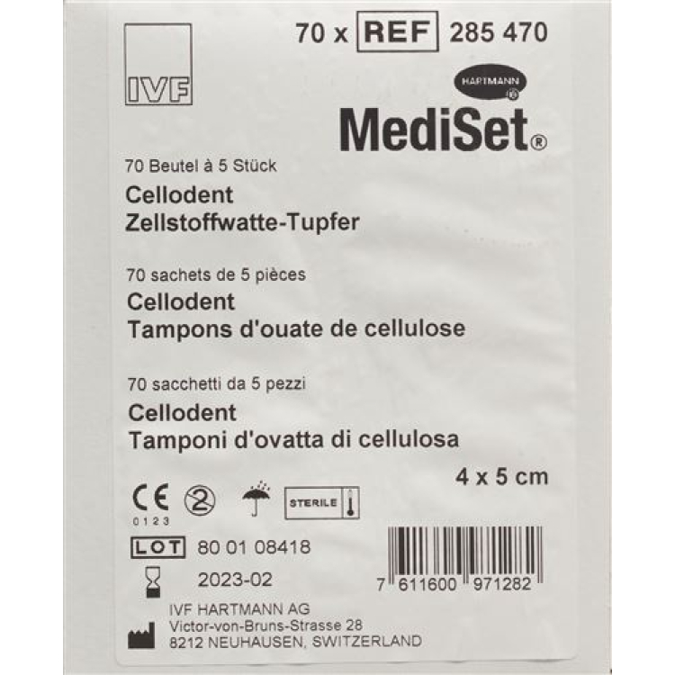 Mediset Cellodent 棉签 4x5cm 70 x 5 件