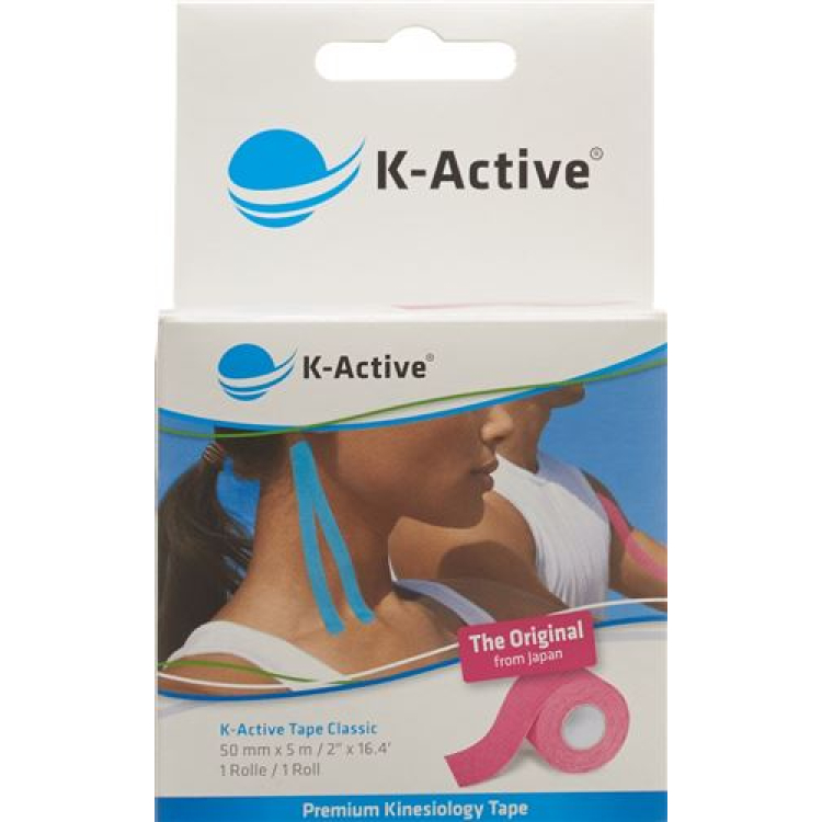 K-Active Kinesiology Tape Classic 5cmx5m rožinė vandeniui atstumianti juosta