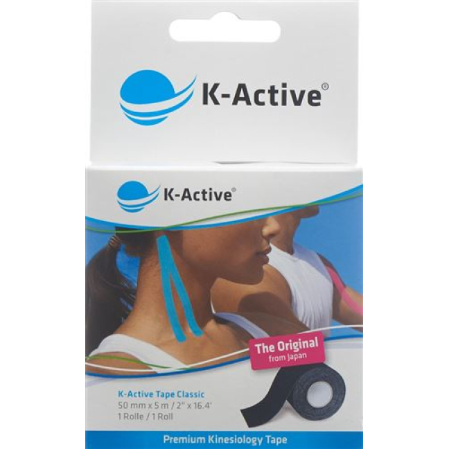 K-Active Kinesiology Tape Classic 5cmx5m black water-repellent