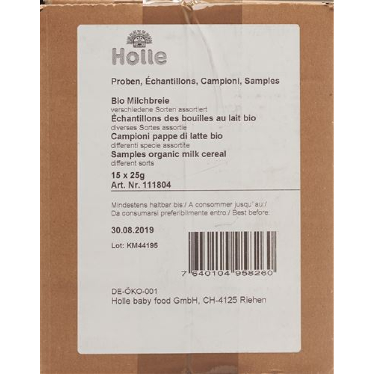 Campioni di porridge di latte biologico Holle assortiti 15x25g