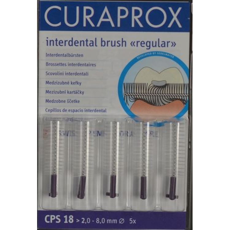 Curaprox CPS 18 რეგულარული კბილთაშორისი ჯაგრისი იისფერი 5 ც