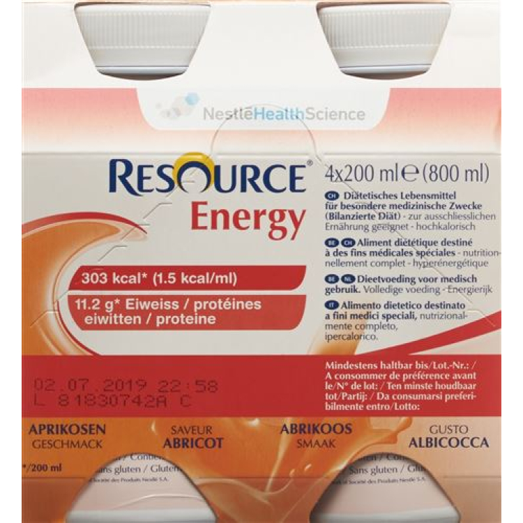 Resource Energy abrikosas 4 buteliai 200 ml