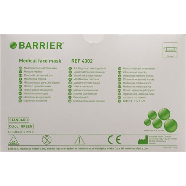 Barrier sebészeti maszkok basic green II típusú kötszerek 50 db