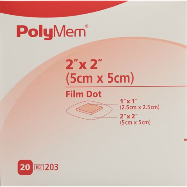 PolyMem ADHESIVE ჭრილობის სახვევი 5x5 სმ ფილმი-st x 20