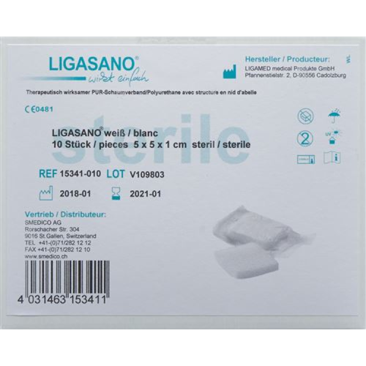 Ligasano Foam Compresses 5x5x1cm Sterile 10 pcs