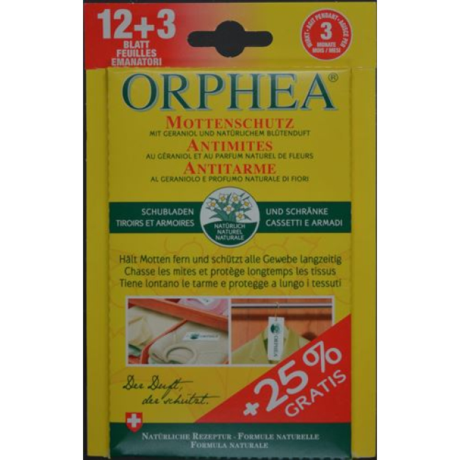 Orphea Protection contre les mites feuilles fleur parfum 12 + 3 pièces Action