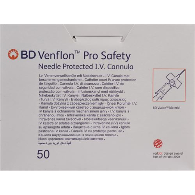 BD Venflon Pro Safety Safety IV Catheter with injection port Because 22G 0.9x25mm blue 50 pcs