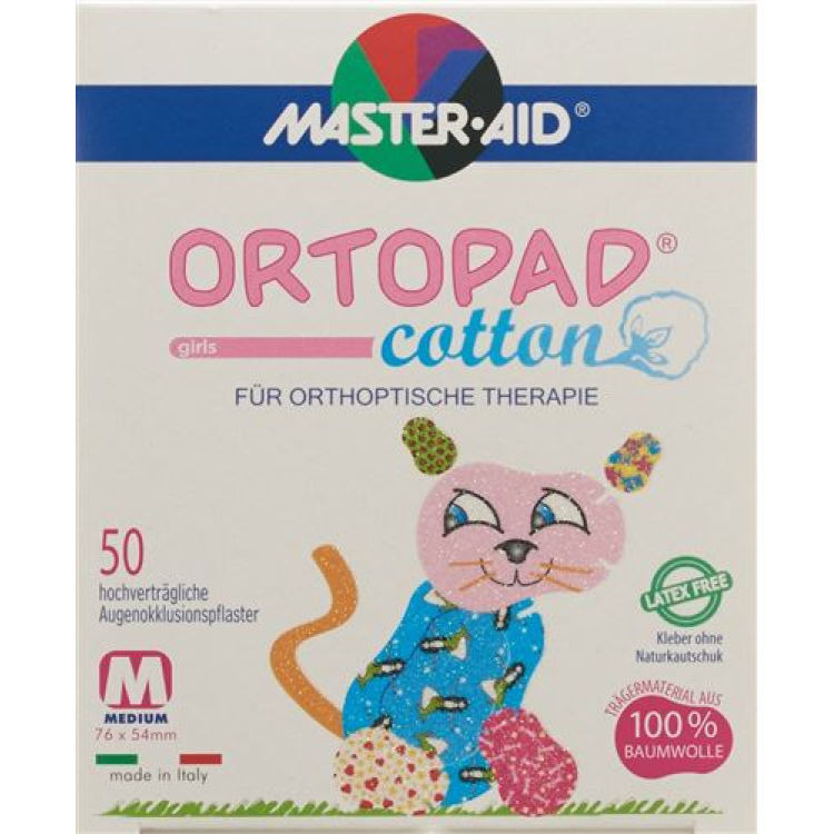 Ortopad Cotton Occlusionspflaster O'rta Qizlar 2-4 yosh 50 dona