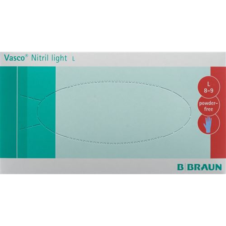 Vasco Nitrile Examination Gloves Light L ლატექსის ფხვნილის გარეშე 100 ც