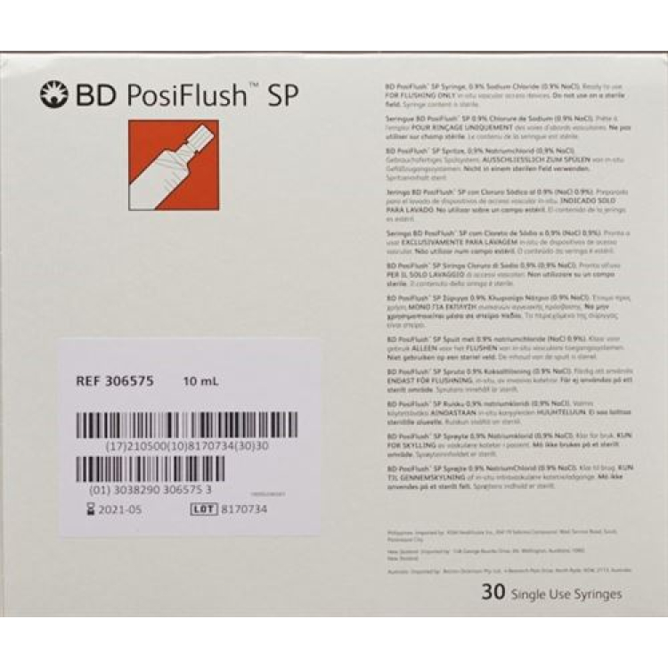 BD Posi Flush Flushing system SP NaCl 0.9% 30 ml 10 Fertspr