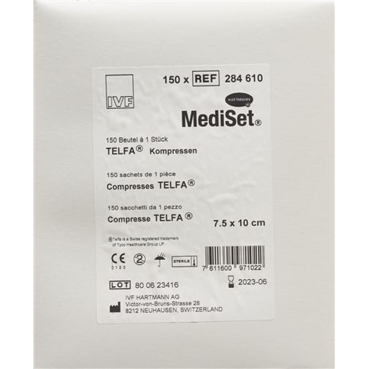 Mediset IVF Telfa pakkaa 10x7,5 cm steriiliä 150 pussia