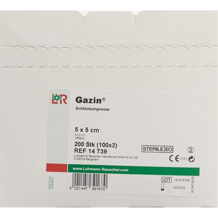 Gazin compressa fenda 5x5cm 16x 17 fios estéril 100 x 2 unid.