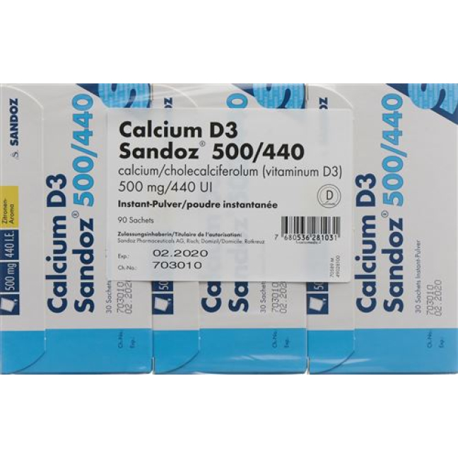 Cálcio D3 Sandoz Plv 500/440 saco 90 peças