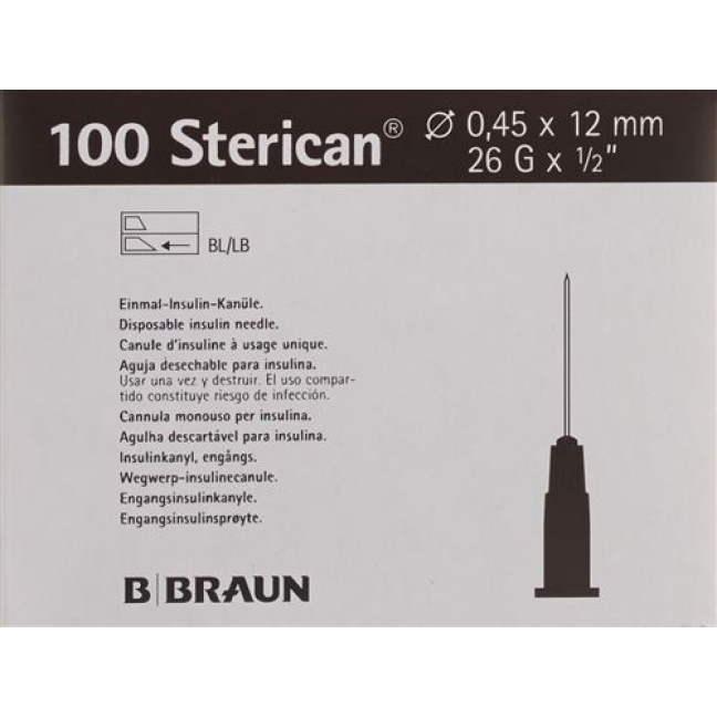 STERICAN Needle 26G 0.45x12mm Brown Luer 100 pcs