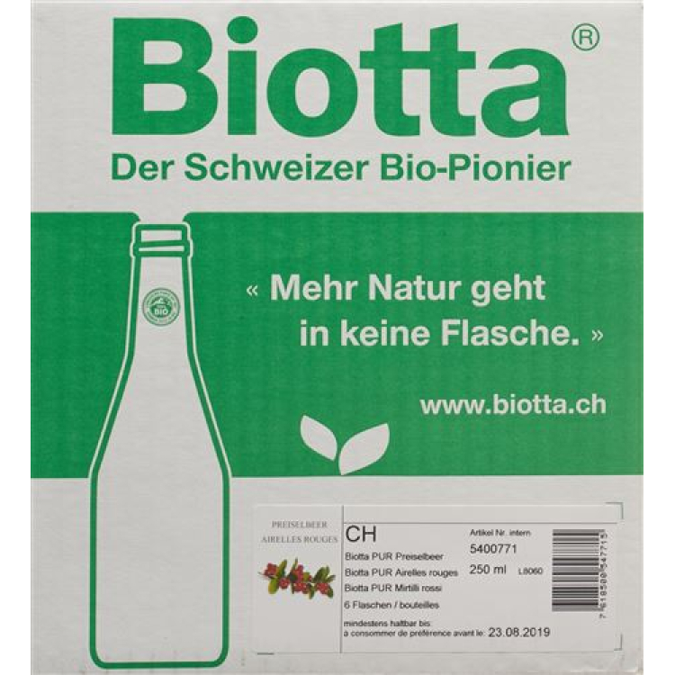 Biotta PUR Preiselbeere Bio 6 x 2.5 dl