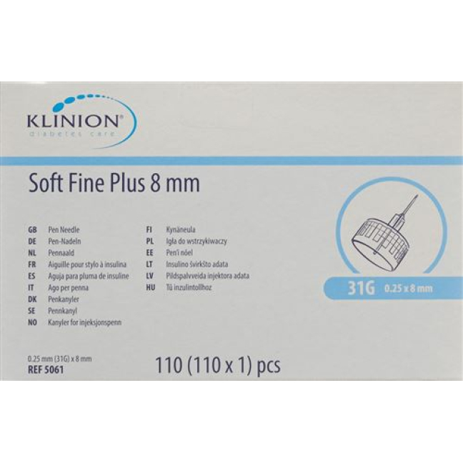 Klinion Soft Fine Plus Pennål 8mm 31G 110 stk