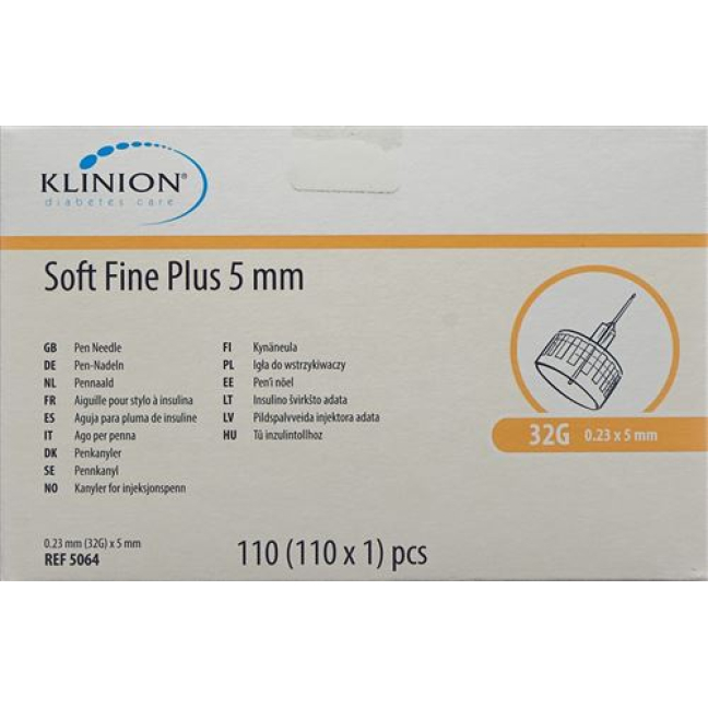 Klinion Soft Fine Plus Pennål 5mm 32G 110 stk