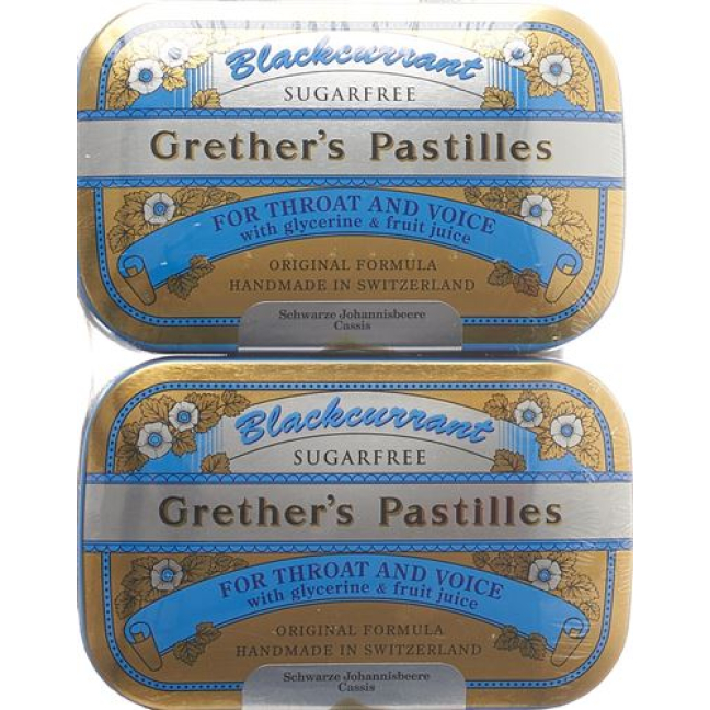 Grethers Pastilles Cassis sans sucre 2 pots 110 g
