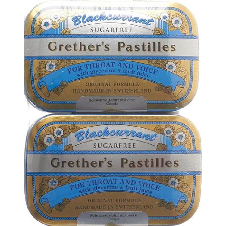 Grethers Blackcurrant Pastilles tanpa gula 2 toples 110 g