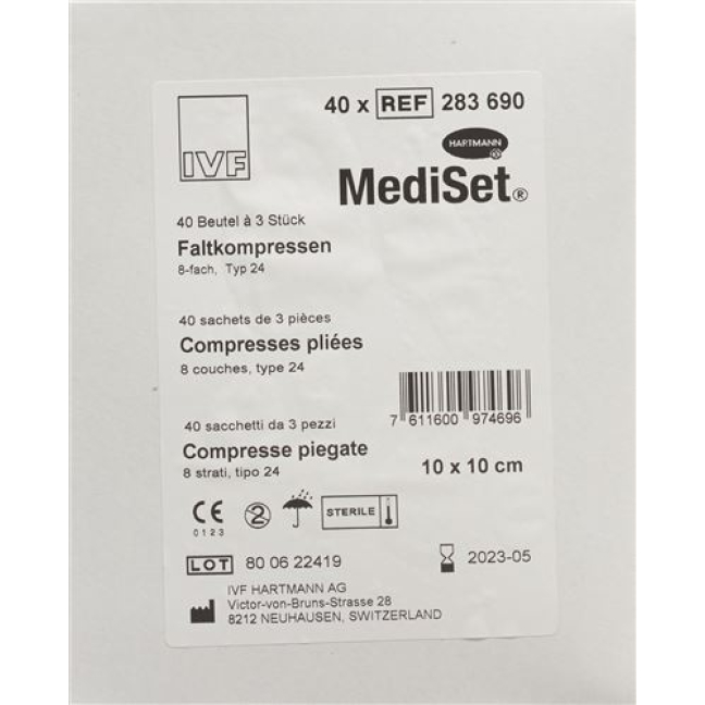 Mediset IVF Faltkompressen typ 24 10x10cm 8 krotnie sterylny 40 x 3 szt