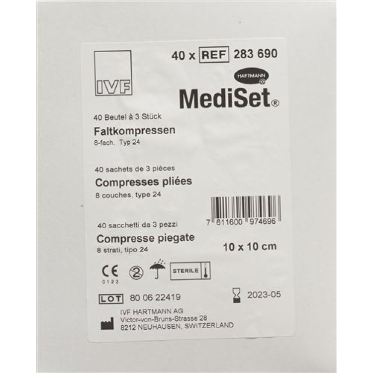 Mediset IVF foldekompresser type 24 10x10cm 8 sterile 40 x 3 p