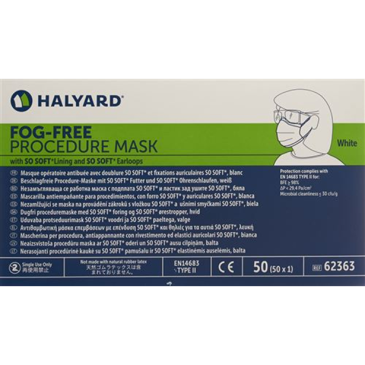 Masque de procédure Halyard SoSoft blanc Type II 50 pcs