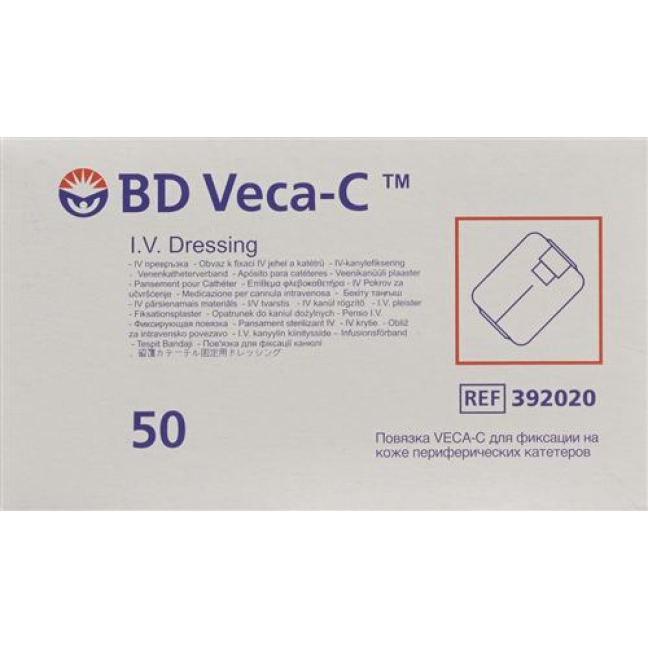 BD Veca-C bandage de fixation de cathéter fenêtre de visualisation 50 pcs