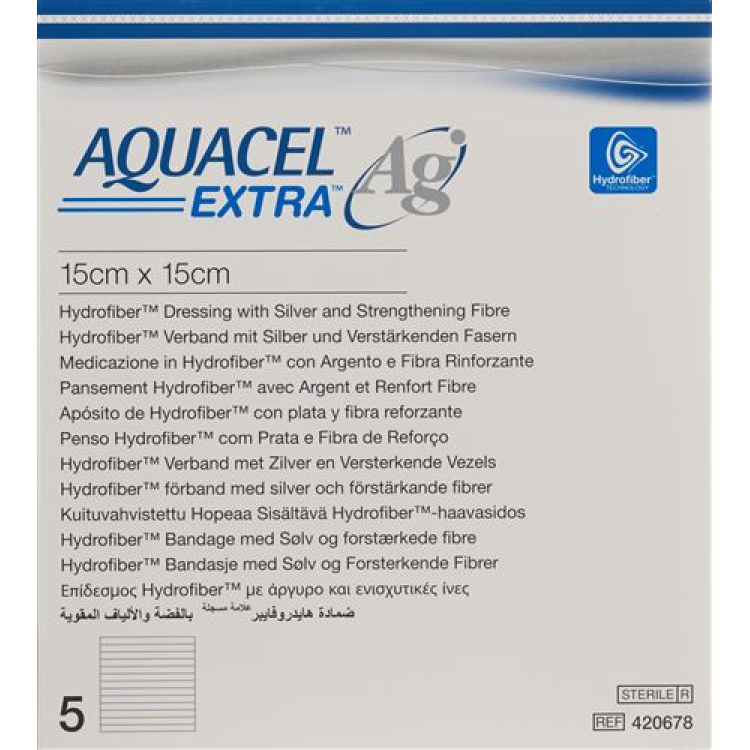 AQUACEL Ag Extra Hydrofiber Bandage 15x15cm 5 pcs