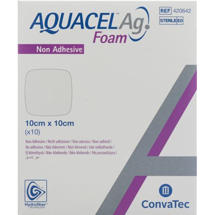 AQUACEL Ag Foam pěnový obvaz neadhezivní 10x10cm 10 ks