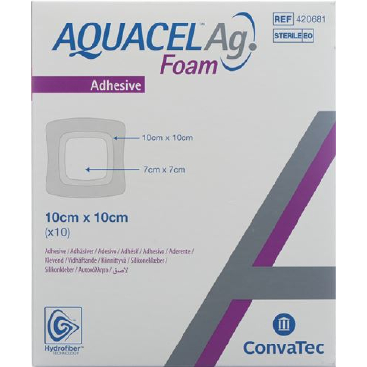 AQUACEL Ag Foam 粘合剂泡沫敷料 10x10cm 10 件