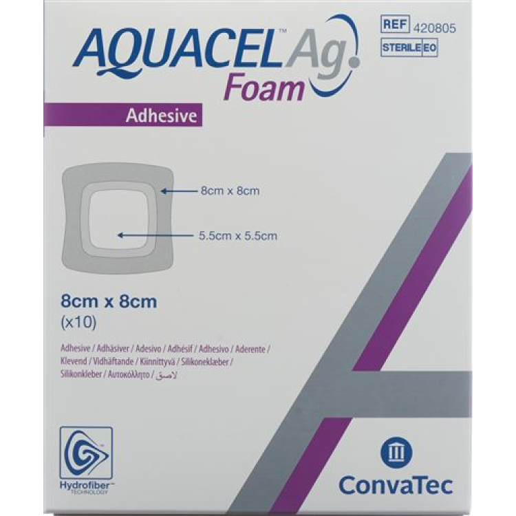 AQUACEL Ag Foam ljepljivi pjenasti oblog 8x8cm 10 kom