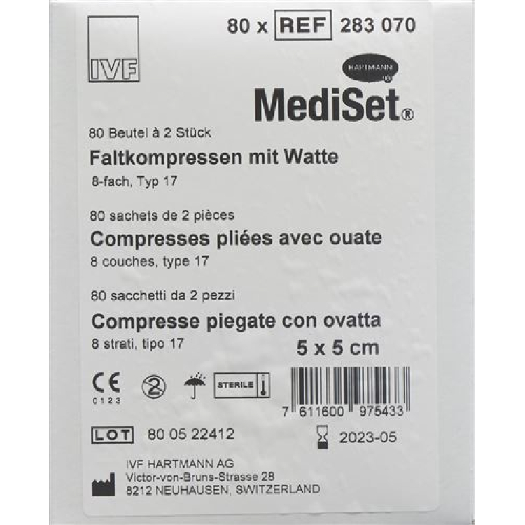 Mediset IVF 棉质折叠敷布 5x5cm 8 无菌 80 x 2