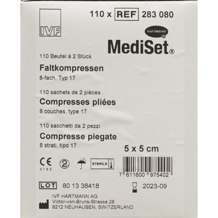 Mediset IVF Faltkompressen Typ 17 5x5cm 8 fach steril 110 x 2 St