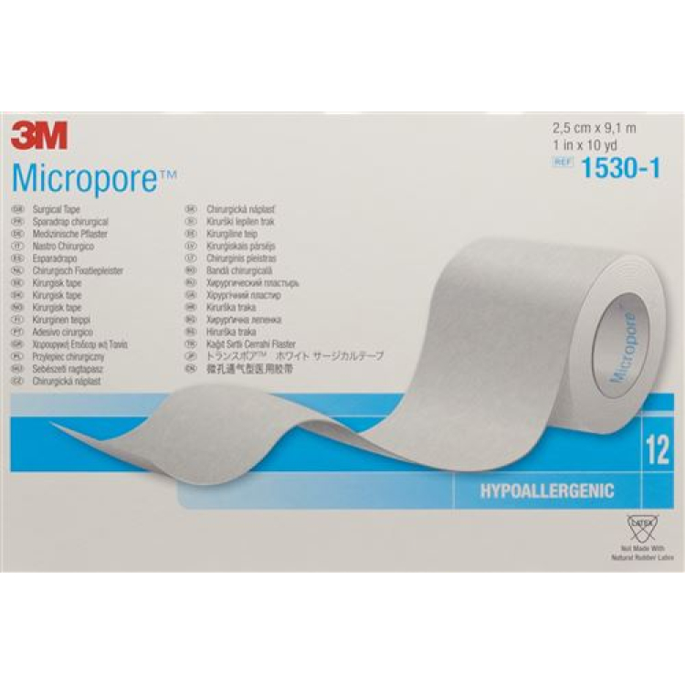 3M Micropore rullplaster uten dispenser 25mmx9,14m hvit 12p