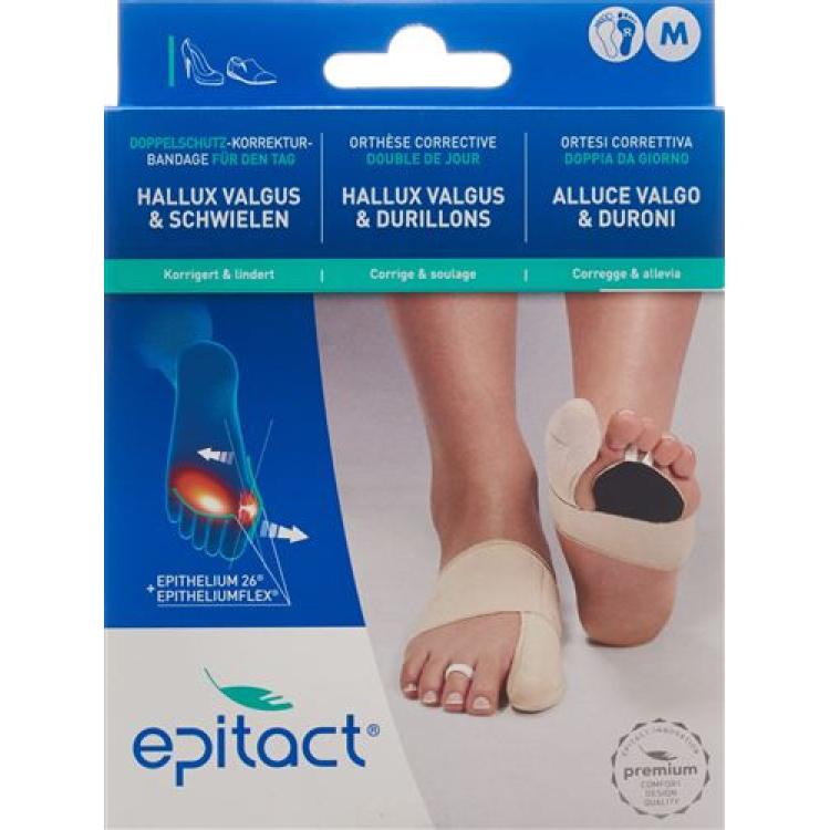 Epitact venda protectora doble flexible corrección hallux valgus DAY M 21.5-23cm derecha