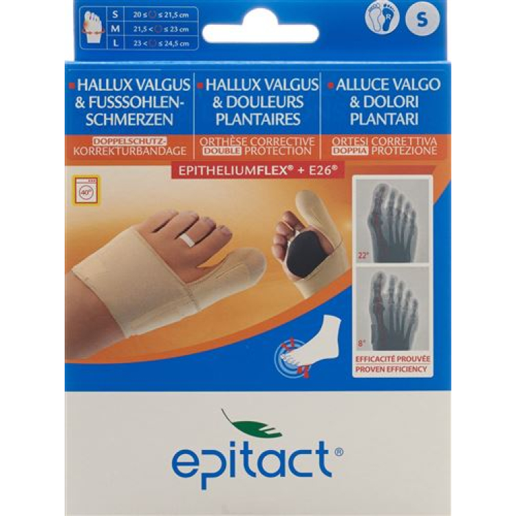 Epitact flexible double protective bandage correction hallux valgus TAG S 20-21.5cm right