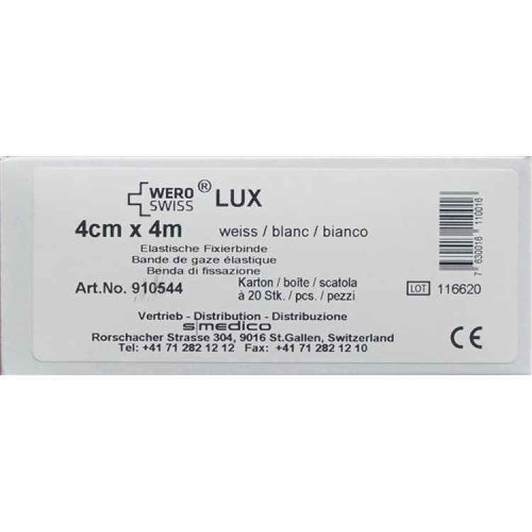 WERO SWISS Lux elastne fikseerimisside 4mx4cm valge 20 tk