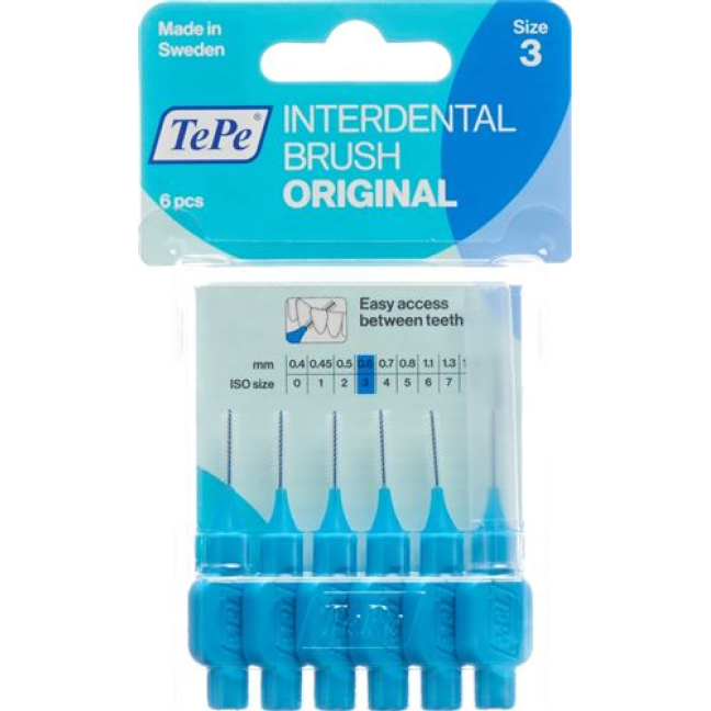 فرشاة تي بي للتنظيف بين الأسنان 0.6 مم لون أزرق 6 قطع