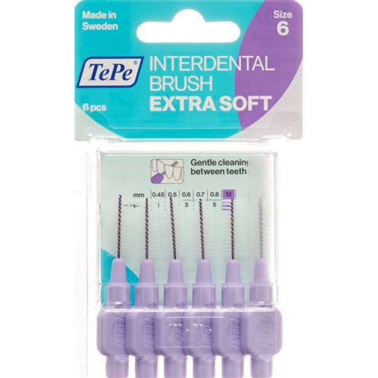 TePe interdentalbørste 1,1mm x-blød violet blister 6 stk