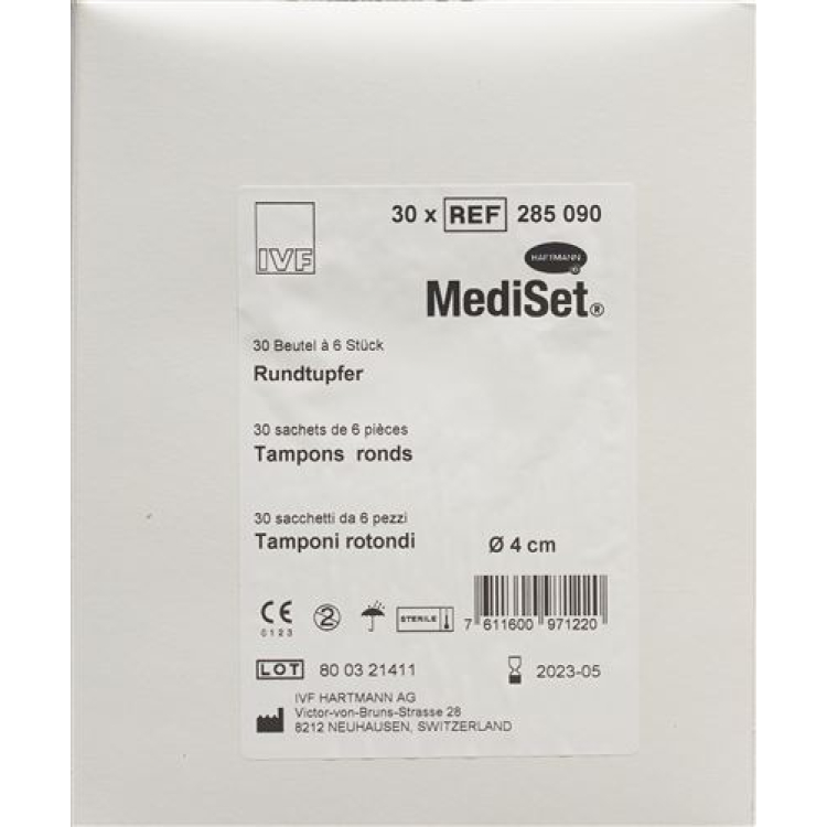 Mediset rund bomullspinne 4cm steril 30 Btl 6 st