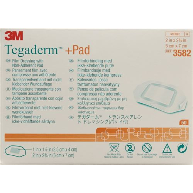 3M Tegaderm + Pad 5x7cm sårpude 2,5x4cm 50 stk.