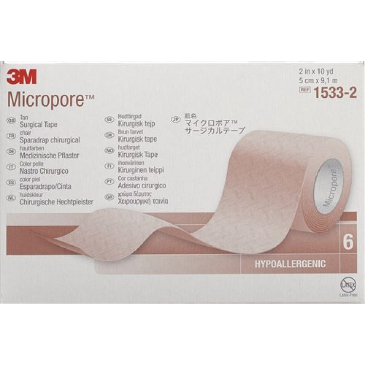 3M Micropore grade trakovi brez podajalnika 50mmx9.14m beli 6 kosov