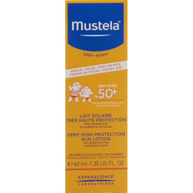 Mustela 선 프로텍션 선 밀크 SPF50+ 페이스 40ml