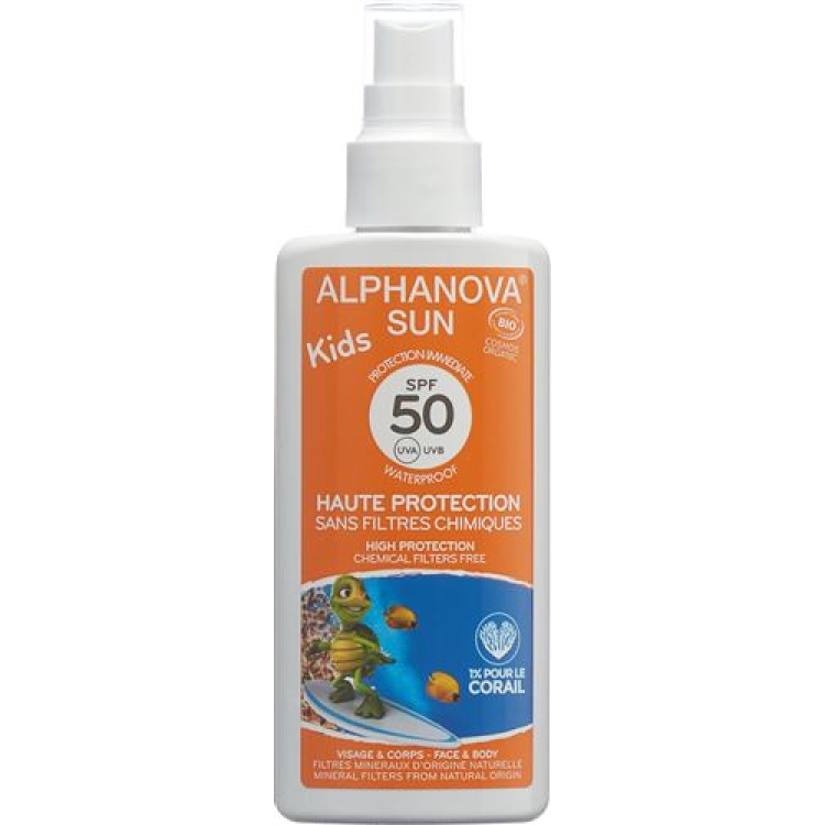 Alphanova SUN Spray Kid bio SPF50 ნანონაწილაკების გარეშე 125 მლ